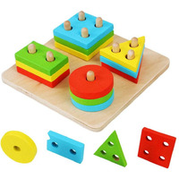 Pluspoint Wooden 4 Angle Geometric Blocks Sorting & Stacking Educational Interactive Toys Building Stacker Shape Sorter Column Puzzle Toy Set For Kids Toddlers For 1 2 3 Year Old (4Pc Shape Sorter)