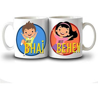 Exciting Lives - Best Bhai Behen Ceramic Coffee Mug - Gift For Rakshabandhan, Rakhi, Bhai Dooj, Birthday, Rakhi Gift For Kids, Children, Sister, Brother, Cousin, Sibling, Bhai, Bro - Set Of 2, 300 Ml