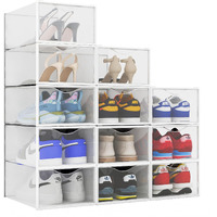 Primalite Drop Front Clik Stackable Shoe Storage Box- 12 Pack,Plastic Rectangular Foldable Rack Stand Container For Closet|Fits Shoes,Flats,Sneakers,Sports Shoe-Upto Uk: 10|Us: 11,33.4 X 23 X 14.5 Cm