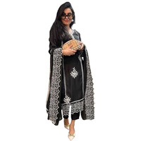 Gosriki Women's Rayon Blend Straight Embroidered Kurta With Pant & Dupatta (Trp Black-Nm-Gs_4Xl_Black_Xxxx-Large)
