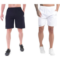 Blue Star Shark Athletic Sports Shorts For Men With Zip Pockets And Elastic Waistband Quick Dry Lightweight Activewear Combo - Pack Of 2 (Color: Blue And White, Size:L)
