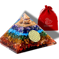 Seven Chakra Gemsotne Crystal Pyramid Vastu For Home | Handmade Geometric Crystal Pyramid For Positive Energy | Orgone Energy Showpiece | Home Decor Item