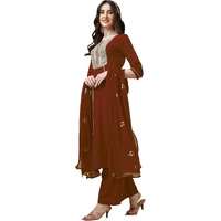 Ethnicjunction Women's Cotton Silk Eid Special Embroidered Kurta Palazzo And Dupatta Set | Eid Outfits For Women Rust
