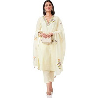 Amazon Brand - Myx Women's Embroidered Cotton Kurta Pant Set With Dupatta (Ss25-Myx-Shu-Ks-06_White_2Xl)