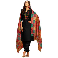 Ethnicjunction Women's Embroidered Mirror Work Cotton Straight Salwar Kurta Dupatta Set Black