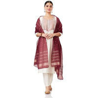 Amazon Brand - Myx Women's Embroidered Kurta Pant Set With Contrast Dupatta (Ss25-Myx-Ven-Ks-08_White_2Xl)