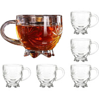 Zroy Enterprise Premium Glass Coffee Mug Tea Cups Set Of 6-150 Ml, Transparent, Glass Cups Set For Tea, Coffee, Green Tea, Herbal Tea, Lemon Tea, Milk Cup, Hot/Cold Drinks Cups (Flower Cup 150 Ml, 6)