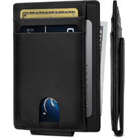 Contacts Front Pocket Wallet With Mag-Netic Money Clip Minimalist Rfid Genuine Leather Wallets For Men Slim Credit Card Card Holder | 8 To 10 Card Slots (Black)