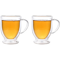 Femora Double Wall Coffee Mug 250Ml (8 Ounces), (Pack Of 2), Clear Glass With Handle, Insulated Cappuccino, Tea, Latte Cup - Heat Resistant