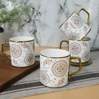 Femora Premium Golden Rangoli Design Ceramic Coffee & Tea Cup Set Of 4, 180 Ml