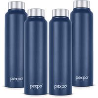 Pexpo Chromo Stainless Steel Sports/Fridge Water Bottle 1 Litre, Denim Blue Pack Of 4 | Eco Friendly | Bpa Free | Water Bottle For Office, Gym, School, Yoga, Trekking, Men, Women And Kids