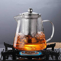 Ankul Borosilicate Round Glass Tea Pot With Heat Resistant Stainless Steel Infuser Perfect For Tea And Coffee Maker, Clear Glass Kettle (Round 750Ml)