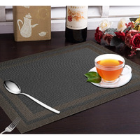 Yellow Weaves Pvc Dining Table Placemats | Heat Resistant Dining Table Place Mats For Kitchen Coffee Center Table Side Party - (Set Of 6, Copper Black)