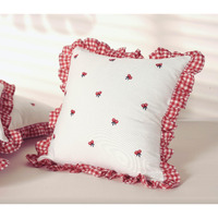 Sleepy Threads Square Cotton Cushion Cover Red & White Floral Embroidered | Set Of 4 | With Ruffle Frill Edging Throw For Sofa,Living Room,Bedroom, Deewan,Couch, 16X16 Inch/40X40 Cm