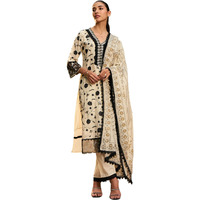 Indo Era Women's Embroidered Pure Cotton Calf Length Straight Kurta & Pant With Dupatta Set (Kh0Ow6085_Small)
