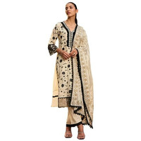 Indo Era Women's Embroidered Pure Cotton Calf Length Straight Kurta & Pant With Dupatta Set (Kh0Ow6085_X-Small)