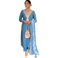 Naixa Women's Firoji Viscose Rayon Embroidered Straight Kurta With Viscose Rayon Pant And Organza Printed Dupatta Sets (Nx2-Jk-104-Firoji-S)