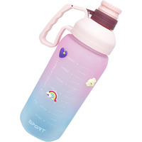 House Of Quirk Water Bottle With Straw, Sports Water Bottles With Handle, Leak Proof Drinks Bottle Bpa Free (Pink/Blue 1.8Litre) - Plastic