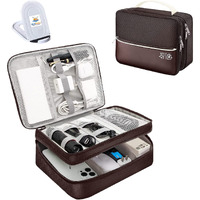 Seagull Flight Of Fashion Nylon Double Layer Electronic Gadget Organizer Case, Cable Organizer Bag For Accessories With Mobile Stand - 27 X 20 X 9 Cm - Coffee - Model 2, Brown