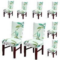 Styleys Elastic Chair Cover Stretch Removable Washable Short Dining Chair Cover Protector Seat Slipcover (Set Of 8, Tea Green Flower, Sd-3154)