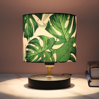 Tu Casa Black Metal Table Lamp For Home Decoration, Bedroom, Living Room, Lounge, Office, Festival Gifting, Study Table (Palm Print With Satin Shade) H - 9" / No Blub