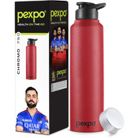 Pexpo Chromo Pro Stainless Steel Sports/Fridge Water Bottle With Sipper & Steel Cap, 1 Litre, Crimson Red |Eco Friendly|Bpa Free|Water Bottle For Office, Gym, School, Yoga | Rcb Edition