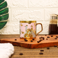 Femora Bone China Gloden Tea Cup (Butterfly & Peacock), 160 Ml, Peach