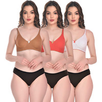 Sgc Sweden Women Lingerie Set Full With Coverage Non-Padded Women Cotton Bra Panty Set Sexy Bra Panty Set Women Innerwear Pack Of 3 Sets (B, Coffee Color-Red-Grey, 40)