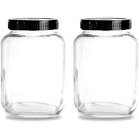Vency Piramal Glass Cubical 3Kg Square Glass Jars & 3000Ml Containers For Kitchen Pantry, Snacks, Masala, Jams, Pickles, Cookies, Dry Fruits, Coffee Beans Storage With Black Lid, 3 Liter, Set Of 2