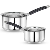 Parage 2 Pieces Stainless Steel Sauce Pan, Tea Pan, Milk Pan Heavy Guage With Heat-Resistant Wire Handle Induction & Gas Stove Friendly (1.25 Ltr & 1.75 Ltr, Silver)