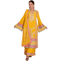 Miss Ethnik Chiffon Women's Yellow Color Chinon Embroidered Kurta Palazzo Set With Embroidered Dupatta (Me-1140-Yellow-Xl)