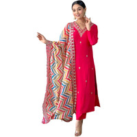 Naixa Women's Gajri Viscose Embroidered Straight Kurta With Viscose Pant And Silk Blend Printed Dupatta Sets (Nx-467-Gajri-M)