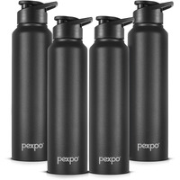 Pexpo Chromo Stainless Steel Sports/Fridge Sipper Water Bottle 750Ml, Knight Black Pack Of 4 | Eco Friendly | Bpa Free | Water Bottle For Office, Gym, School, Yoga, Trekking, Men, Women And Kids