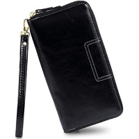 Contacts Wristlet Wallets For Women With Rfid Protection | Ladies Leather Clutch/Wallet | Large Capacity Zipper Purse/Card Holder Organizer For Women (Black)