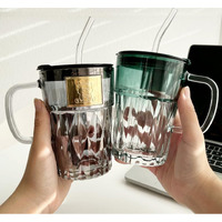Kikiluxxa Glass Travel Tea And Coffee Fruit Juice Milk Sipper Tumbler Mug With Straw And Lid -Pack Of 2-400Ml [ Multiclour Items ] (Corian Ht 2)