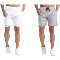 Blue Star Shark Athletic Sports Shorts For Men With Zip Pockets And Elastic Waistband Quick Dry Lightweight Activewear Combo - Pack Of 2 (Color: White And Grey, Size:Xl)