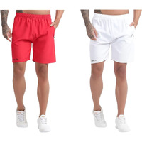 Blue Star Shark Athletic Sports Shorts For Men With Zip Pockets And Elastic Waistband Quick Dry Lightweight Activewear Combo - Pack Of 2 (Color: Red And White, Size:Xl)