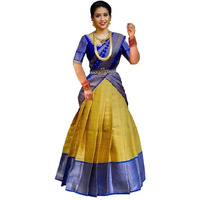 Zerico Women's Indian Traditional Kanjivaram Kanchipuram Silk Pure Zari Weaving Lehenga Choli And Havay Zari Work Dupatta With Blouse (All Unstitched) (Half Saree) (Yellow)