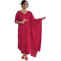 Naixa Women's Gajri Chanderi Silk Embroidered Straight Kurta With Chanderi Silk Pant And Chanderi Silk Laced Dupatta Sets (Nk-426-Gajri-Xs)
