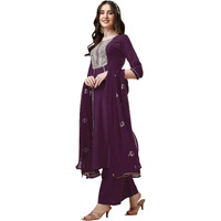 Ethnicjunction Women's Cotton Silk Eid Special Embroidered Kurta Palazzo And Dupatta Set | Eid Outfits For Women Wine