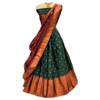 Zerico Women's Indian Traditional Kanjivaram Kanchipuram Silk Pure Zari Weaving Lehenga Choli And Havay Zari Work Dupatta With Blouse (All Unstitched) (Half Saree) (Grn)