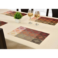 Yellow Weaves Pvc Dining Table Placemats | Heat Resistant Dining Table Place Mats For Kitchen Coffee Center Table Side Party - (Set Of 6, Geometric Red)