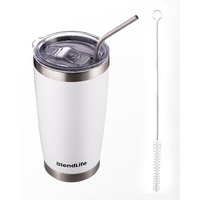 Blendlife Insulated Tumbler With Lid & Reusable Straw | 600Ml Stainless Steel Double-Wall Vacuum Travel Mug | Keeps Drinks Hot Or Icy Cold For Hours | Durable, Stylish Coffee & Beverage Mug | White