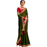 Saree Mall Women's Olive Vichitra Silk Embroidered Saree With Unstitched Blouse Piece(Ayushi4008_Sum)