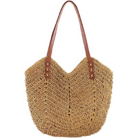 Mairo Lifestyle Womens Straw Wicker Handmade Boho Summer Beach Braided Shoulder Bag (Light Brown)