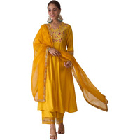 Indo Era Women's Embroidered Viscose A-Line Kurta & Palazzo With Dupatta Set (Kh1Yl6110_Small)