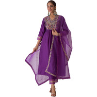 Indo Era Women's Embroidered Viscose A-Line Kurti Pant And Dupatta Set (Kh1Pr6105_Xx-Large)