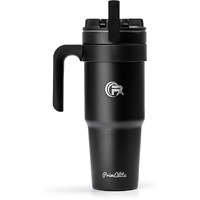Primalite 1200Ml Stainless Steel Insulated Tumbler With Handle | 2-In-1 Straw & Flip Lid | 40Oz Travel Mug Bottle For Hot, Cold Drink | Fits In Car Cupholder For Water, Iced Tea, Coffee-Midnight Black