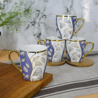 Femora Premium Vintage Denim Gold Finery Design Ceramic Coffee & Tea Cup Set Of 4, 160 Ml