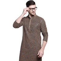 Jompers Mens Sequin Embroidered Pure Cotton Kurtas (Brown, M)